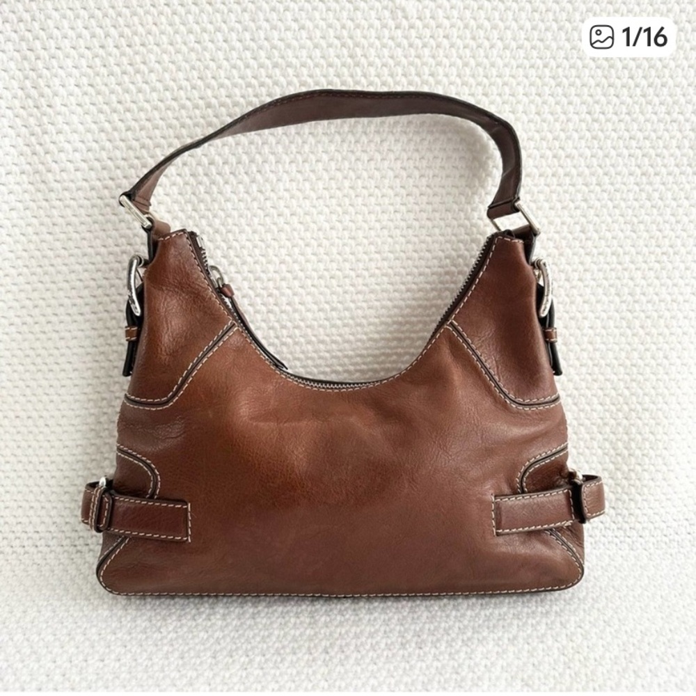 Michael Kors Cognac Smooth Brown Leather Shoulder Bag with Contrast Stitching